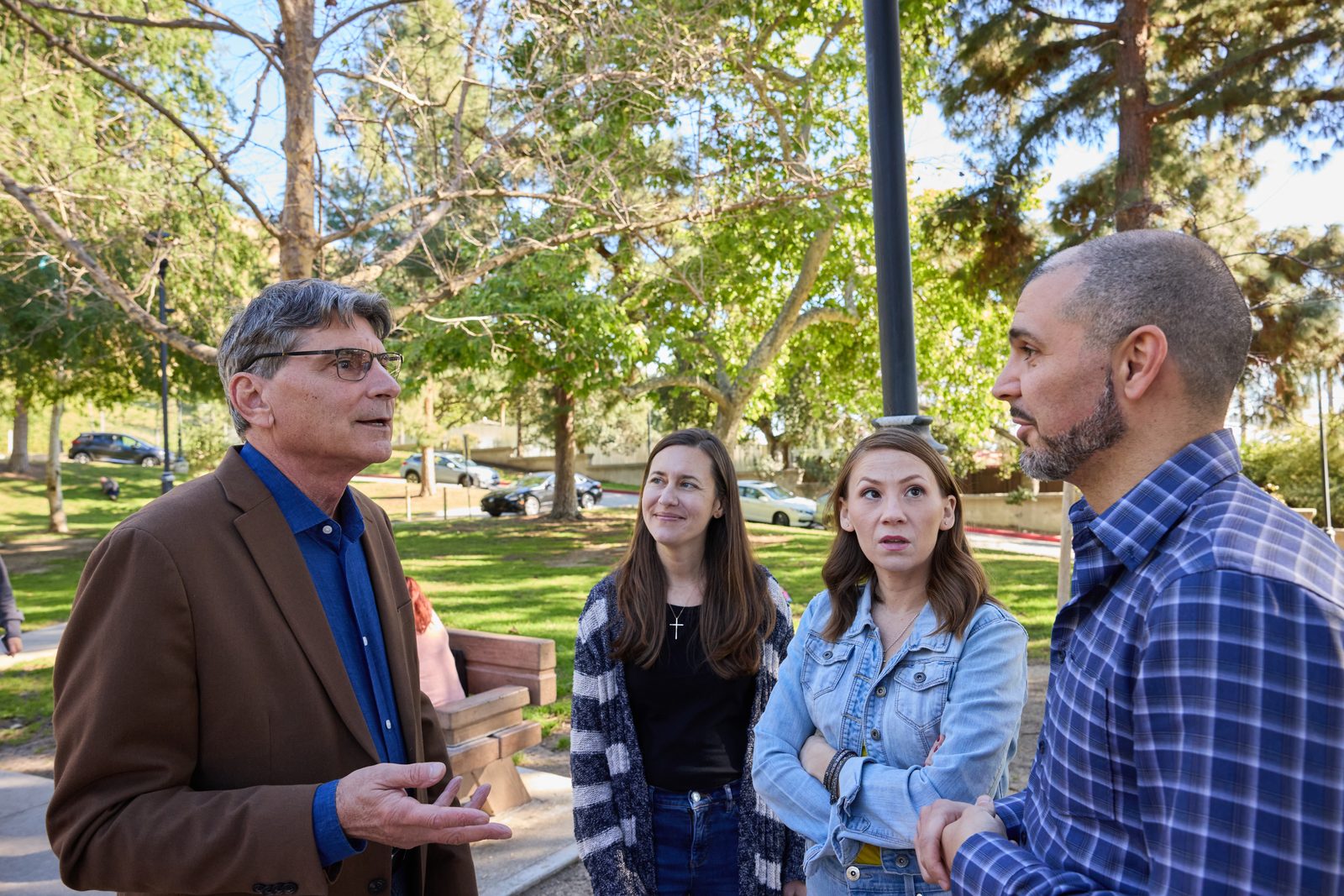Scott talking to community members